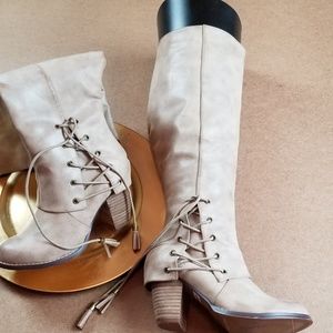 Torrid Tan Knee Length Side Lace Up Heel Boot